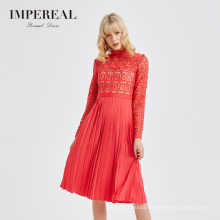 New product red lace long sleeve women gown dress
